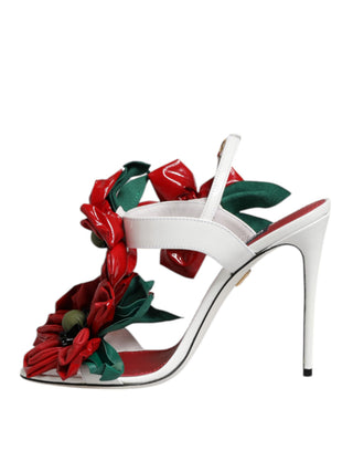 Weiße Leder-Sandalen mit floralen Details