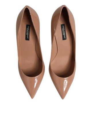Beige Patent Leather Stiletto Heel Pump Shoes