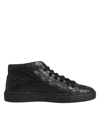 Schwarze Schnür-Mid-Top-Sneaker aus Leder