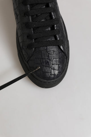 Black Leather Lace Up Mid Top Sneakers Shoes