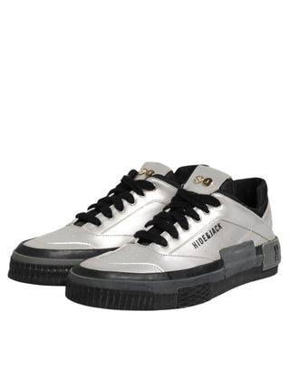 Silver Leather Lace Up Low Top Sneakers Shoes