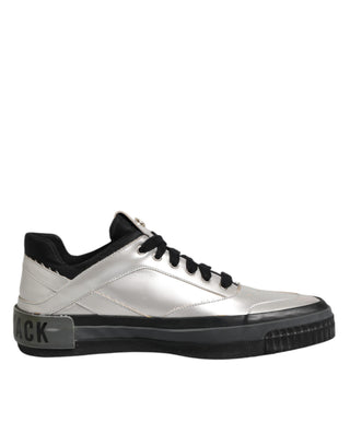 Silberne Leder-Schnürsneaker Low Top