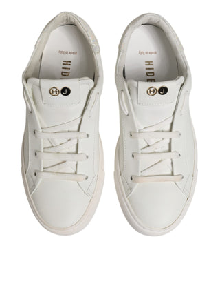 Weiße Leder-Low-Top-Schnürsneaker
