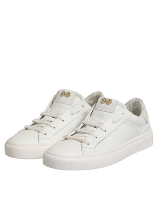 Weiße Leder-Low-Top-Schnürsneaker