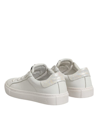 Weiße Leder-Low-Top-Schnürsneaker