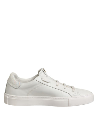 Weiße Leder-Low-Top-Schnürsneaker