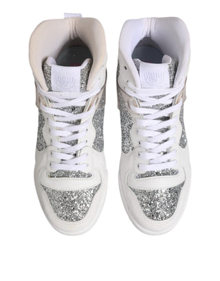 Weiße silberne High Top Damen-Sneaker