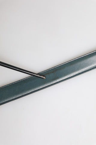 Green Classic Leather Metal Logo Buckle Belt