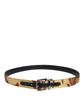 Goldener Gürtel mit Blumen-Jacquard und silberner Metallschnalle
