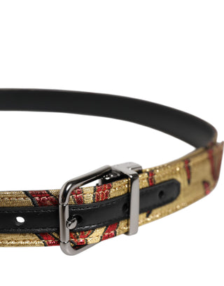 Goldener Gürtel mit Blumen-Jacquard und silberner Metallschnalle