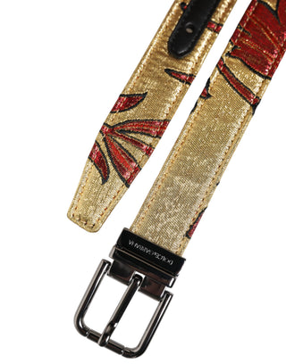 Goldener Gürtel mit Blumen-Jacquard und silberner Metallschnalle
