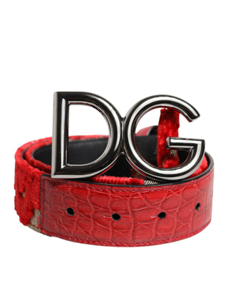 Roter Viskose-Gürtel mit silberner DG-Logo-Metallschnalle