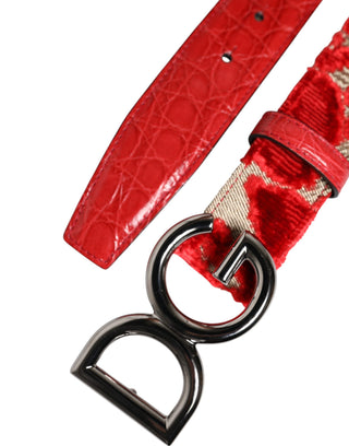Roter Viskose-Gürtel mit silberner DG-Logo-Metallschnalle