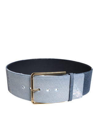 Zweifarbiger Gürtel aus blauem Denim mit goldfarbener Metallschnalle