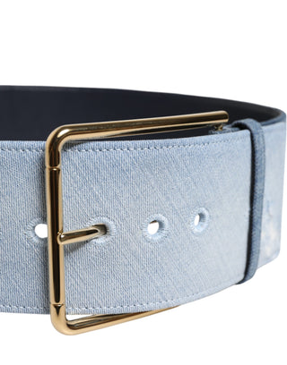 Zweifarbiger Gürtel aus blauem Denim mit goldfarbener Metallschnalle