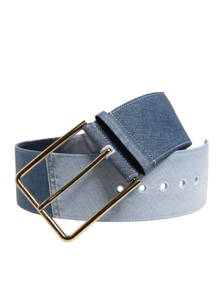 Zweifarbiger Gürtel aus blauem Denim mit goldfarbener Metallschnalle
