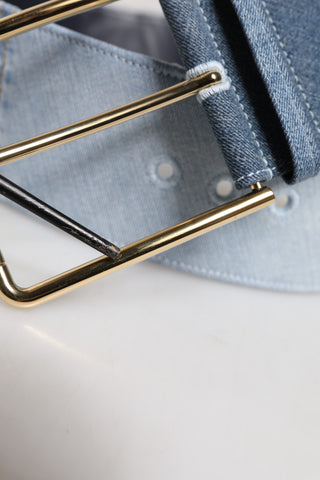 Zweifarbiger Gürtel aus blauem Denim mit goldfarbener Metallschnalle