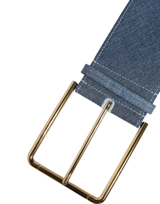 Zweifarbiger Gürtel aus blauem Denim mit goldfarbener Metallschnalle