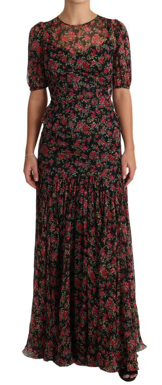 Schwarzes A-Linien-Shift-Kleid mit Blumenrosenmuster