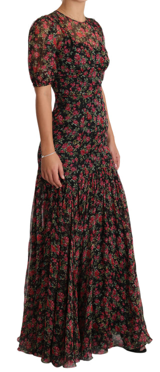 Schwarzes A-Linien-Shift-Kleid mit Blumenrosenmuster