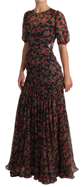 Schwarzes A-Linien-Shift-Kleid mit Blumenrosenmuster