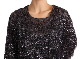 Vestido Midi de Manga Larga con Lentejuelas Negras