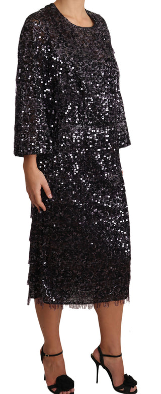 Vestido Midi de Manga Larga con Lentejuelas Negras