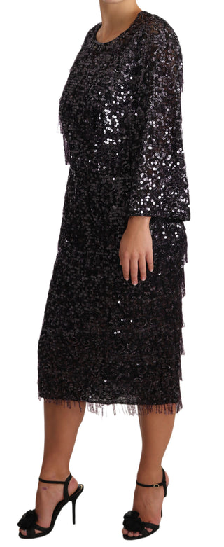 Vestido Midi de Manga Larga con Lentejuelas Negras