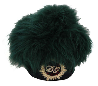 Sombrero Cloche de Piel de Piel de Cordero DG Verde con Bordado