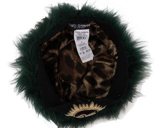 Sombrero Cloche de Piel de Piel de Cordero DG Verde con Bordado
