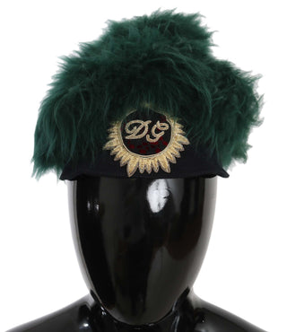 Sombrero Cloche de Piel de Piel de Cordero DG Verde con Bordado