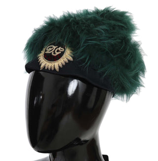 Sombrero Cloche de Piel de Piel de Cordero DG Verde con Bordado