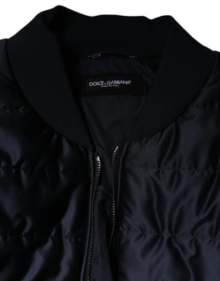 Chaqueta bomber acolchada azul oscuro con cremallera completa