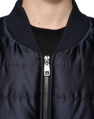 Chaqueta bomber acolchada azul oscuro con cremallera completa