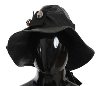 Sombrero de Ala Ancha de Cuero Negro con Cristales DG