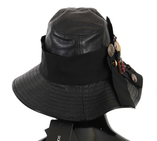 Sombrero de Ala Ancha de Cuero Negro con Cristales DG