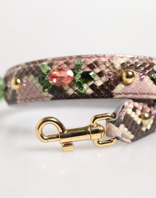 Correa para bolso para hombro adornada con cristales y estampado de pitón multicolor