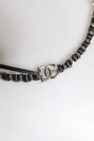 Schulterriemen der DG Logo Chain Bag aus schwarzem Leder