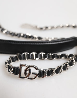 Schulterriemen der DG Logo Chain Bag aus schwarzem Leder