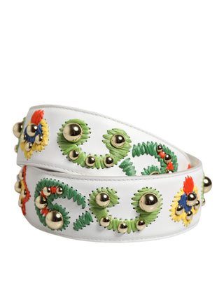 Correa para bolso para hombro de piel de becerro blanca con bordado de rafia en patchwork