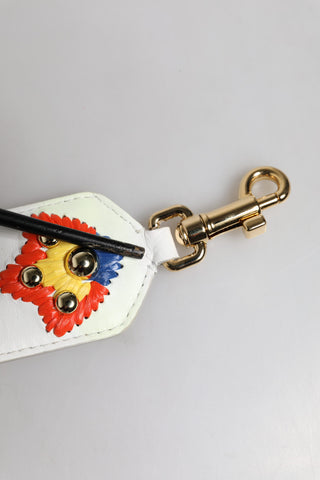 Correa para bolso para hombro de piel de becerro blanca con bordado de rafia en patchwork