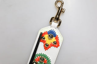 Correa para bolso para hombro de piel de becerro blanca con bordado de rafia en patchwork