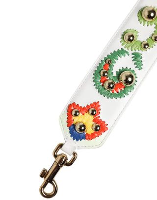 Correa para bolso para hombro de piel de becerro blanca con bordado de rafia en patchwork