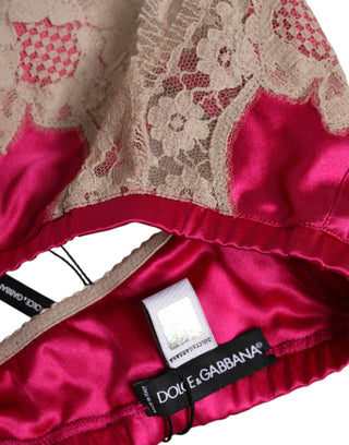 Magenta Floral Lace Silk Non Wire Bra Underwear