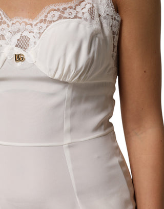 White Lace DG Logo Silk Dress Sleepwear