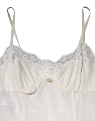 White Lace Gold DG Logo Silk Dress Sleepwear
