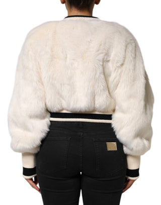 White Cropped Faux Fur DG Sweatshirt Sweater