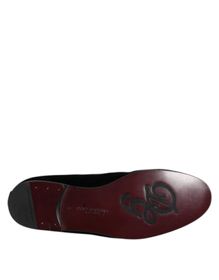 Black Velvet Embellished Loafer Slip On Shoes