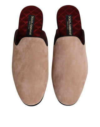 Beige Capra Suede Slides Flat Slipper Shoes