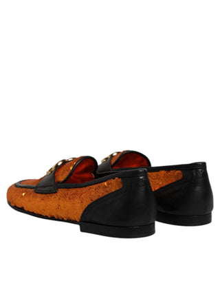 Orange Sequin Embellished Men Loafers Shoes